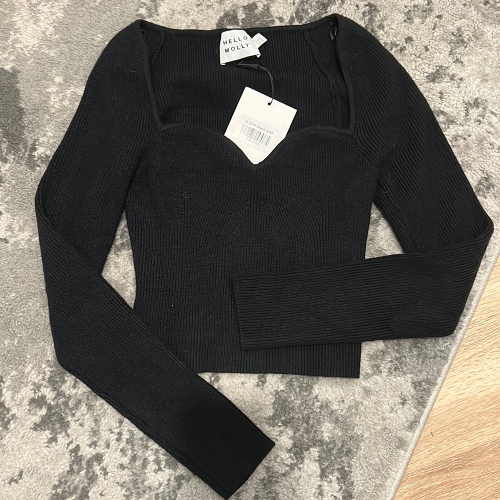 Cropped Sweetheart Neck Sweater